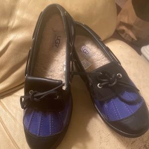 UGG Ashdale Leather Slip On Duck Shoes 1000380 Black Blue Womens Size 9.5